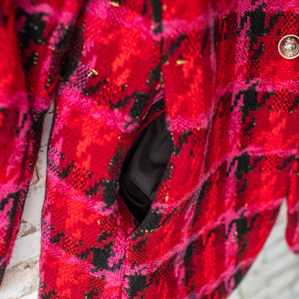 Tahari Petite Blazer Women's Notch Lapel Red Black Pink Plaid Blazer - Picture 4 of 10